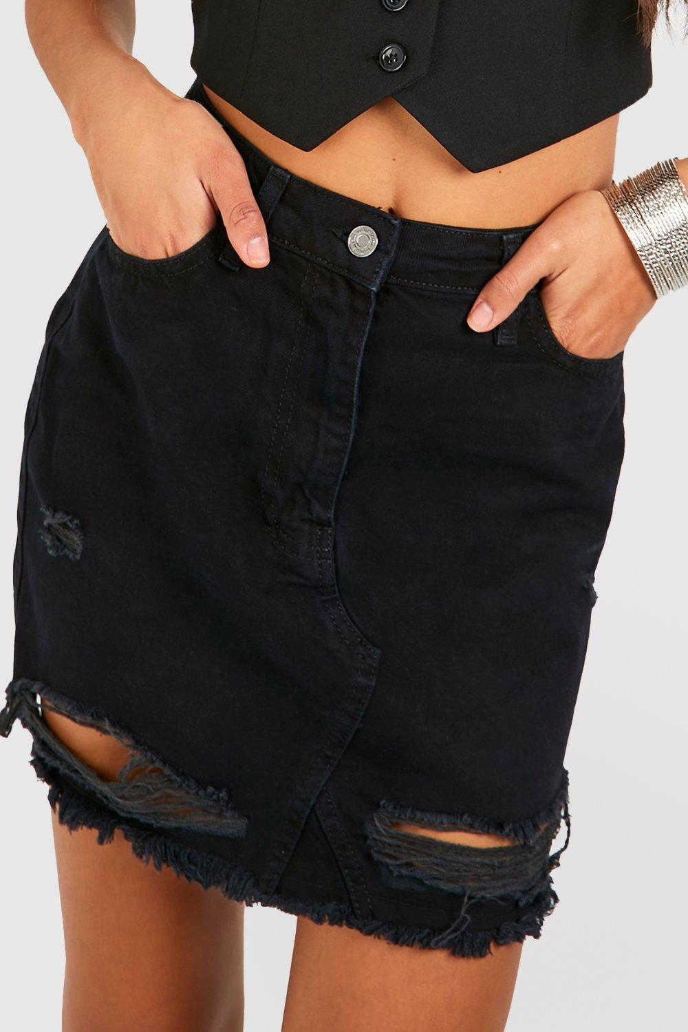 Black ripped denim mini skirt hotsell